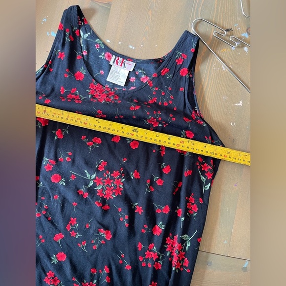 Vintage Floral Sleeveless Black and Red Dress Size 8 - Picture 3 of 6